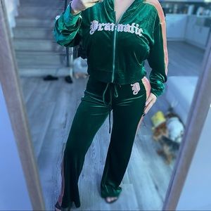 Green and Pink Velour Sweater Set